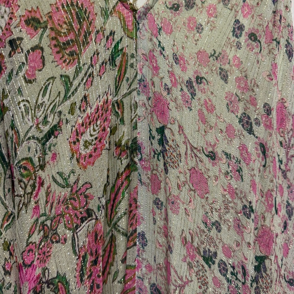 NEW Hemant & Nandita NWOT Floral Patterned Fabric+Pink+Green, gold thread Accent - Picture 6 of 9